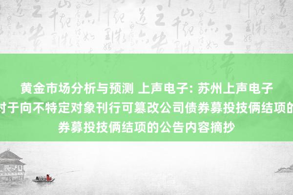 黄金市场分析与预测 上声电子: 苏州上声电子股份有限公司对于向不特定对象刊行可篡改公司债券募投技俩结项的公告内容摘抄