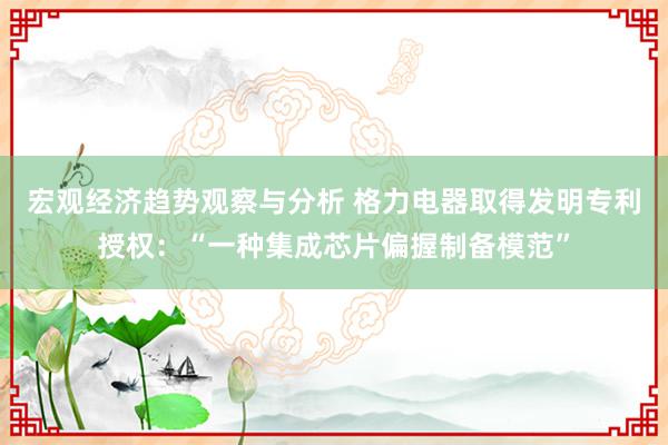 宏观经济趋势观察与分析 格力电器取得发明专利授权：“一种集成芯片偏握制备模范”