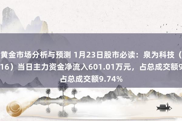 黄金市场分析与预测 1月23日股市必读：泉为科技（300716）当日主力资金净流入601.01万元，占总成交额9.74%