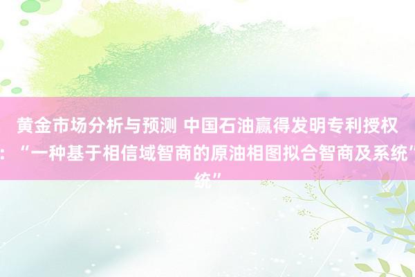 黄金市场分析与预测 中国石油赢得发明专利授权：“一种基于相信