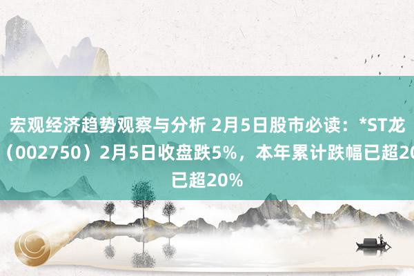 宏观经济趋势观察与分析 2月5日股市必读：*ST龙津（002750）2月5日收盘跌5%，本年累计跌幅已超20%